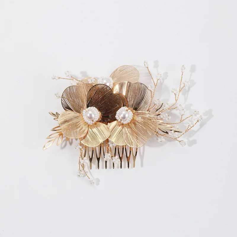 Elegant Wedding Hair Combs Bride Hair Jewelry Gold Color Alloy Leaves Hairpins Side Clips Flower Crown for Bridal Hair AccessoryX240913