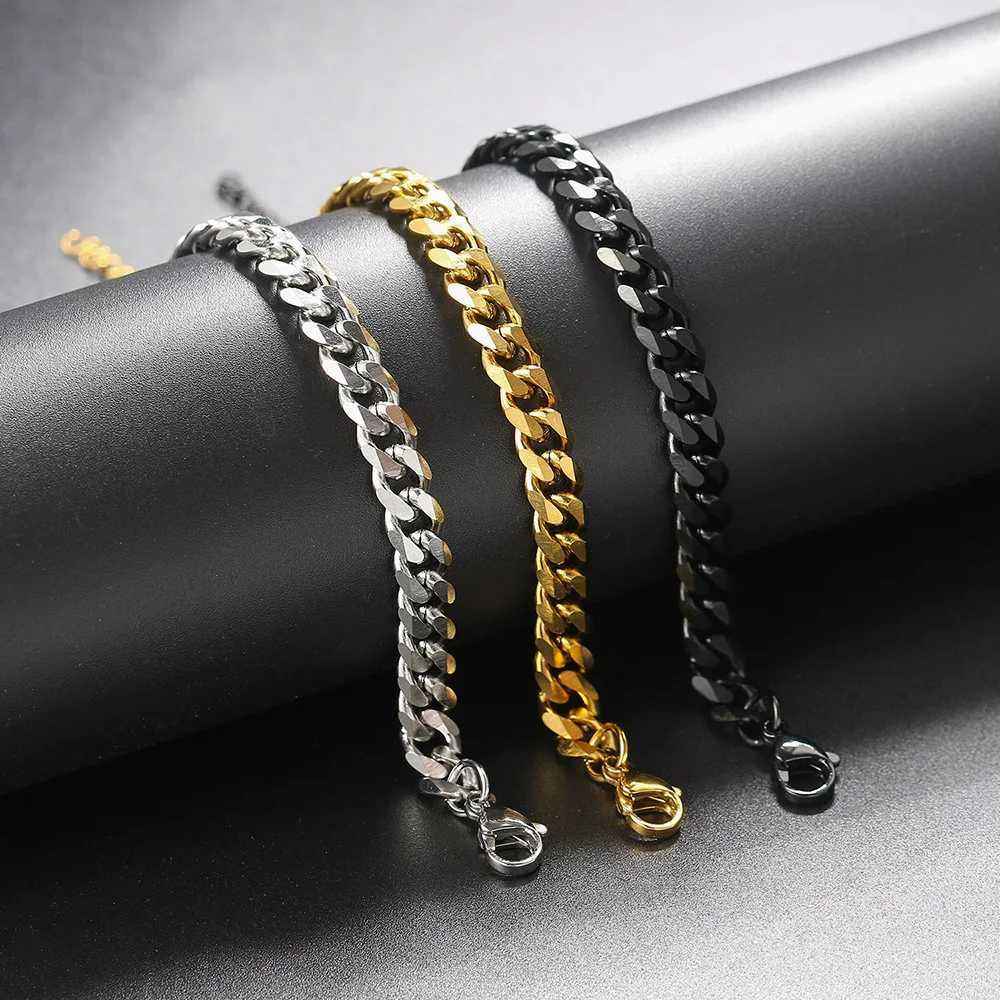 3/5/7MM Width Cuban Link Chain Bracelet Homme Stainless Steel Bracelets For Men Bangles On Hand Leg Fashon Accessories JewelryX240913