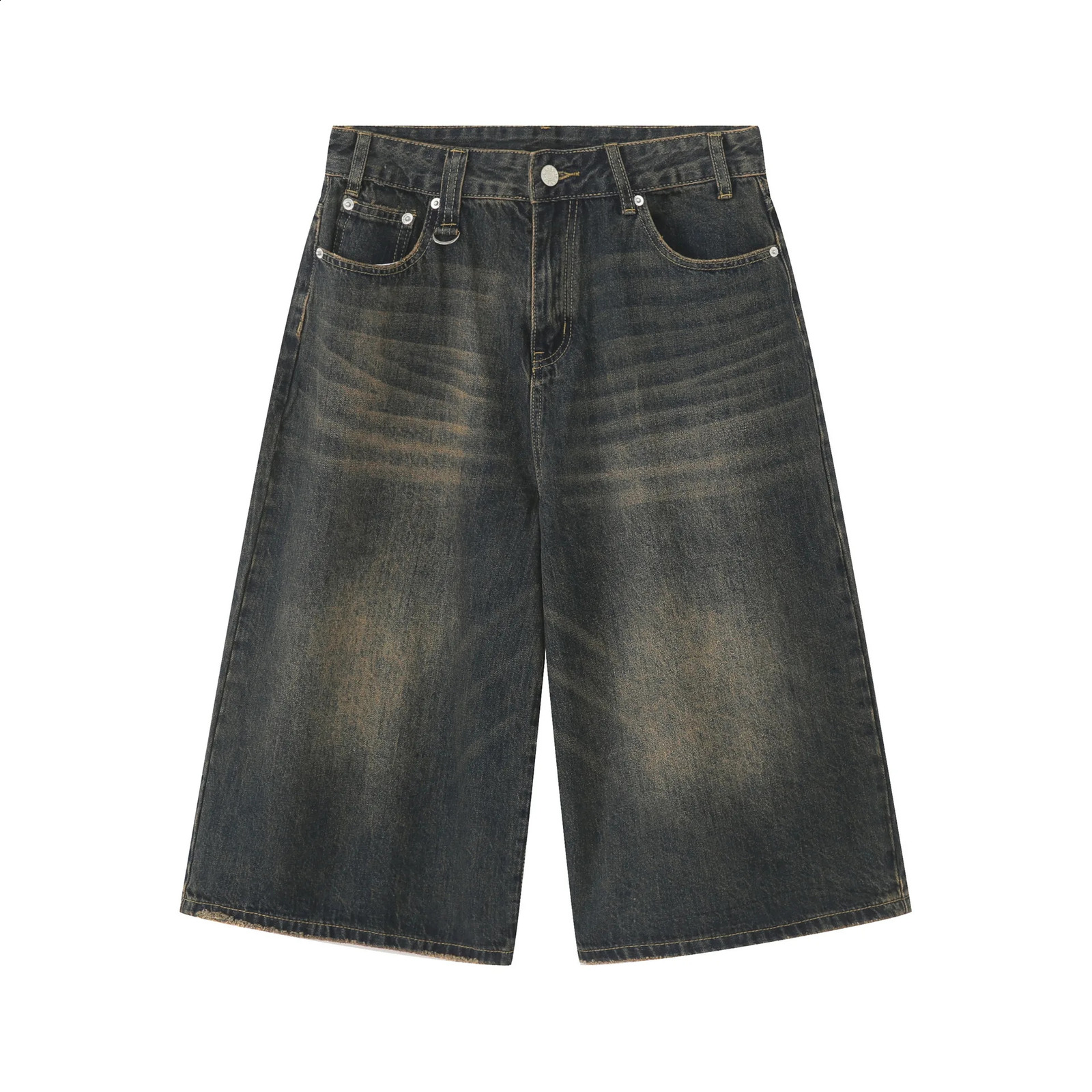 2024 Y2k Retro Women Low Rise Jorts Brushed Black Wash Cropped Baggy Jeans Wide Leg Frayed Denim Short Pants Fashion 240912