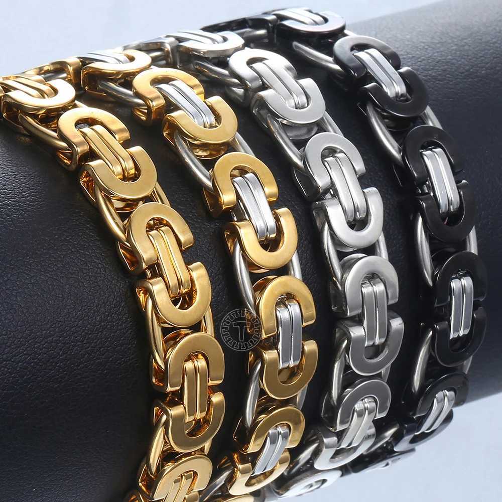 Davieslee Byzantine Chain Bracelet for Men Gold Black Silver Color Stainless Steel Mens Bracelets Jewelry 6/8/11mm LKBM31X240913