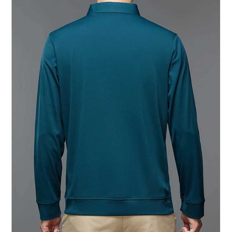 Spring Autumn Polo-neck Casual Fashion T-shirt Male Long Sleeve Solid Color All-match Bottoming Tees Hombre Pullover Tops MenX240912