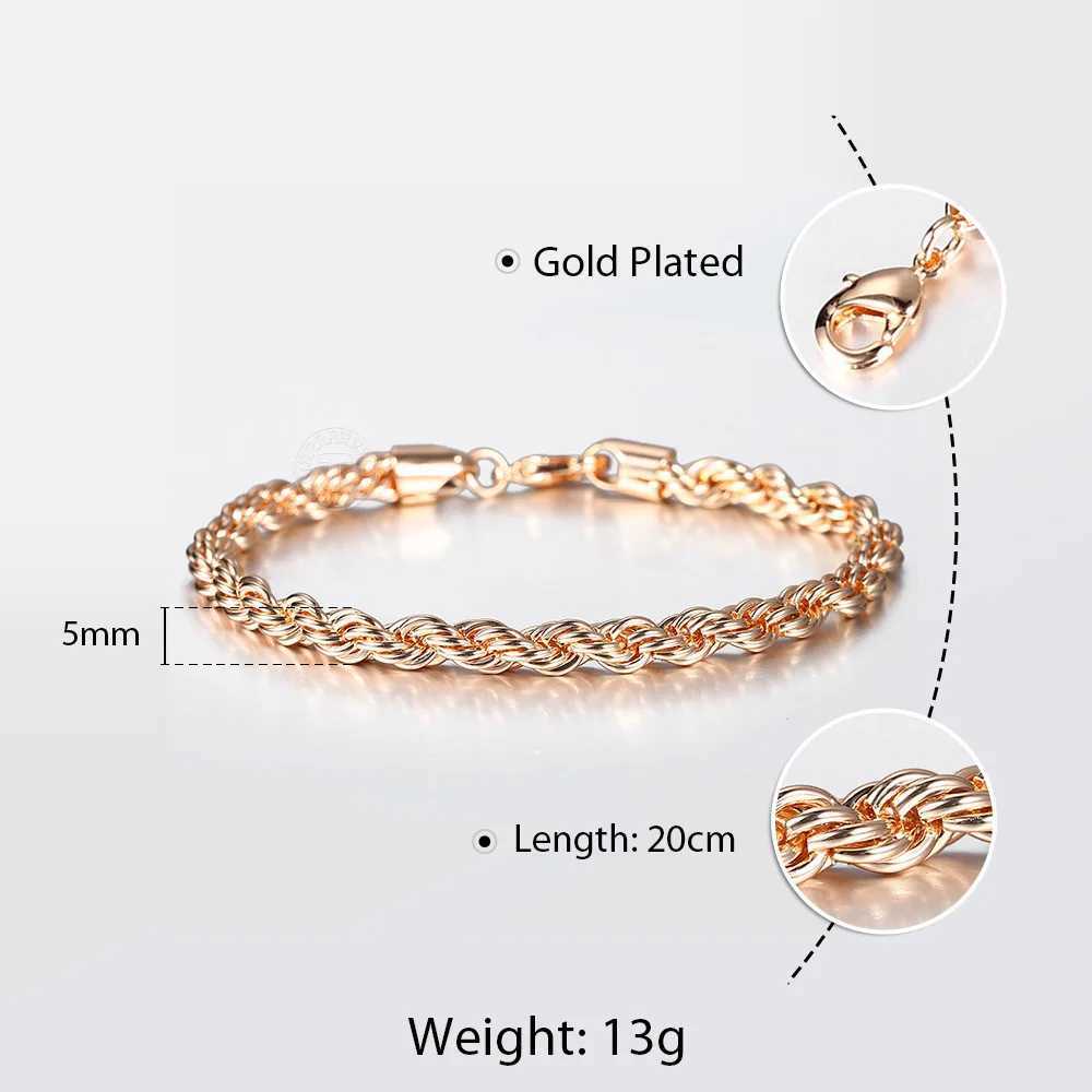 Womens Mens Bracelet 585 Rose Gold Color 5/6mm Twisted Rope Link Chain Bracelet for Women Men Wedding Neck-Jewelry LCB47AX240913