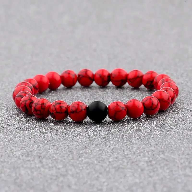 2PCS Couple Long Distance Bracelet Natural Stone Red Black Yin Yang Bead Bracelet W240913