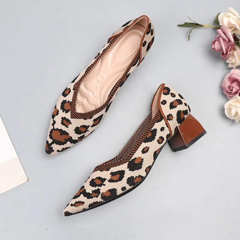 Leopard Mesh Ballet Flats, Breathable Slip-on Pointed Toe Casual Loafers