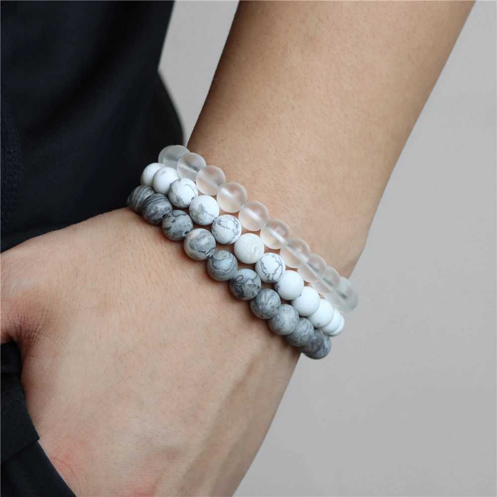 8mm black and white natural stone bracelet handmade matte protein stone bead bracelet energy yoga mens bracelet mens jewelry gift W240913