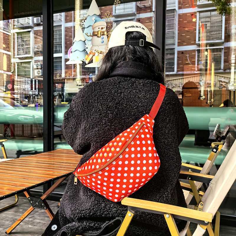 Red white polka dot printed waist bag nylon chest bag outdoor waterproof crossbody bag belt bag sports waist bag with zipper Z240912