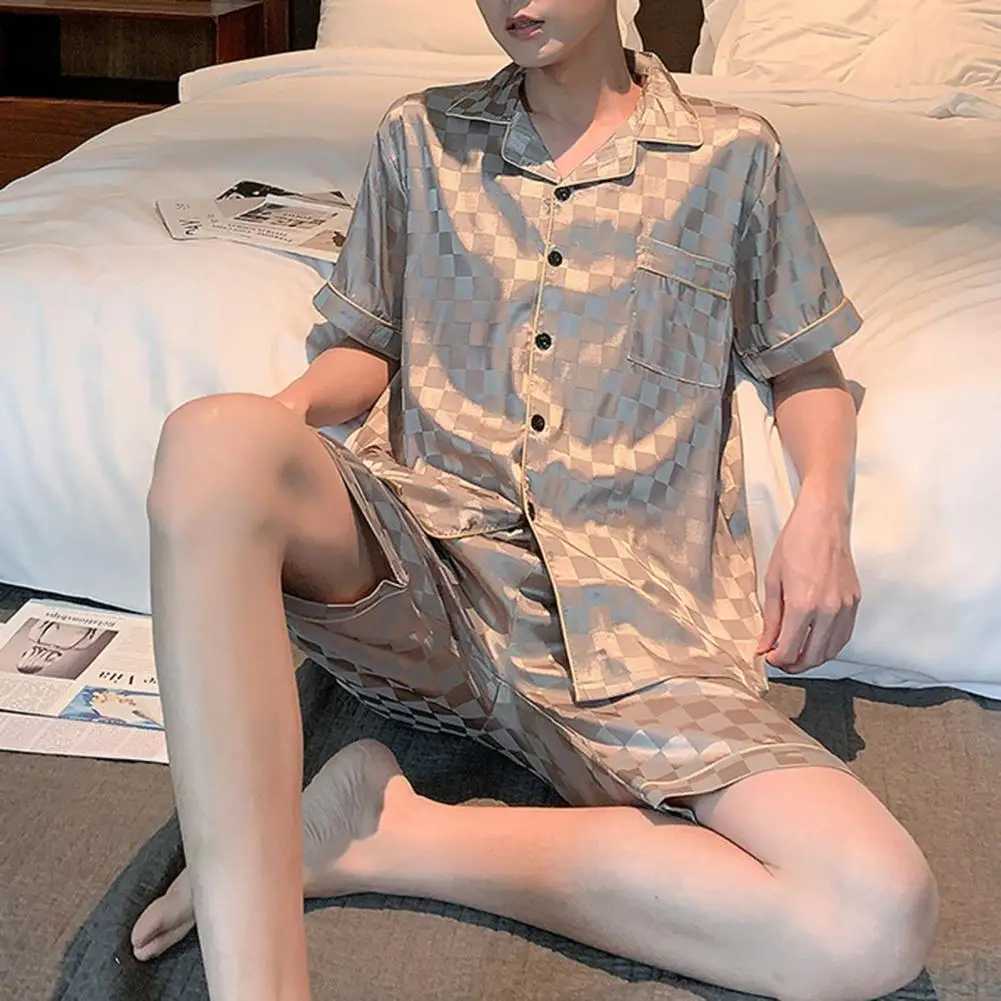 Deep Crotch 2 Pcs/Set Trendy Two Piece Set Men Summer Nighty Suit Thin Summer Pajamas Set Single-breasted Men Clothes Y240913
