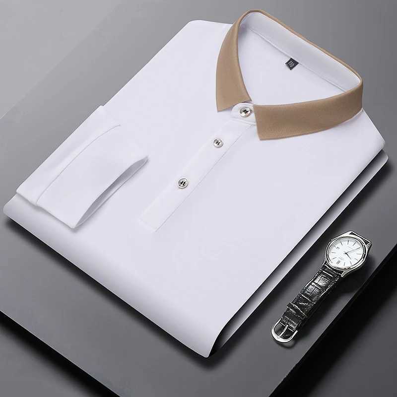 Mens business casual polo long sleeved T-shirt for summer comfortable and breathable pure cotton top W2409138