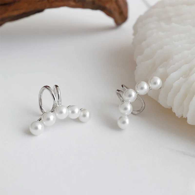 Korean S925 Sterling Silver Simple Geometric Lines Shell Beads Without Pierced Ear Clip Earrings Female JewelryX240913