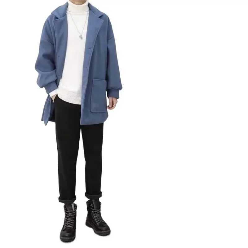 Mens Casual Autumn Winter Woolenovercoatsuit High-end Feelsuitjacket Mature Stable Trench Coat Fashionable Mens Wear Y240913