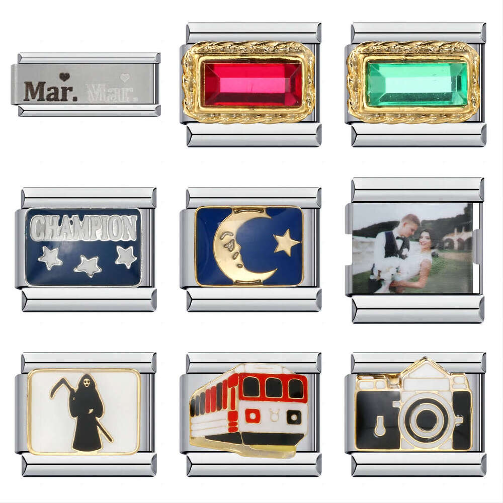 Icon Titanium Steel Gold Plated Enamel Cartoon DIY Beads Italian Charm Bracelet Italian Charm Links Stainless Steel Fit 9mm Bracelet Jewelry DIY Makin