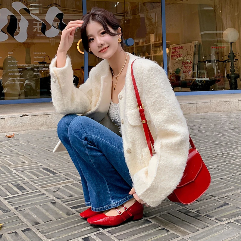 2024 Spring Women Mary Jane Shoes Ladies Fashion Shallow Square Toe Thick High Heel Womens Elegant Red Ballerinas Shoes 240910