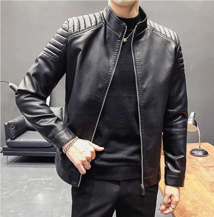 2023 Men Casual Jacket Korean Version of The Trend of Slim Handsome Youth Spring and Autumn Motorcycle Jacket Leather Coat MenX240913