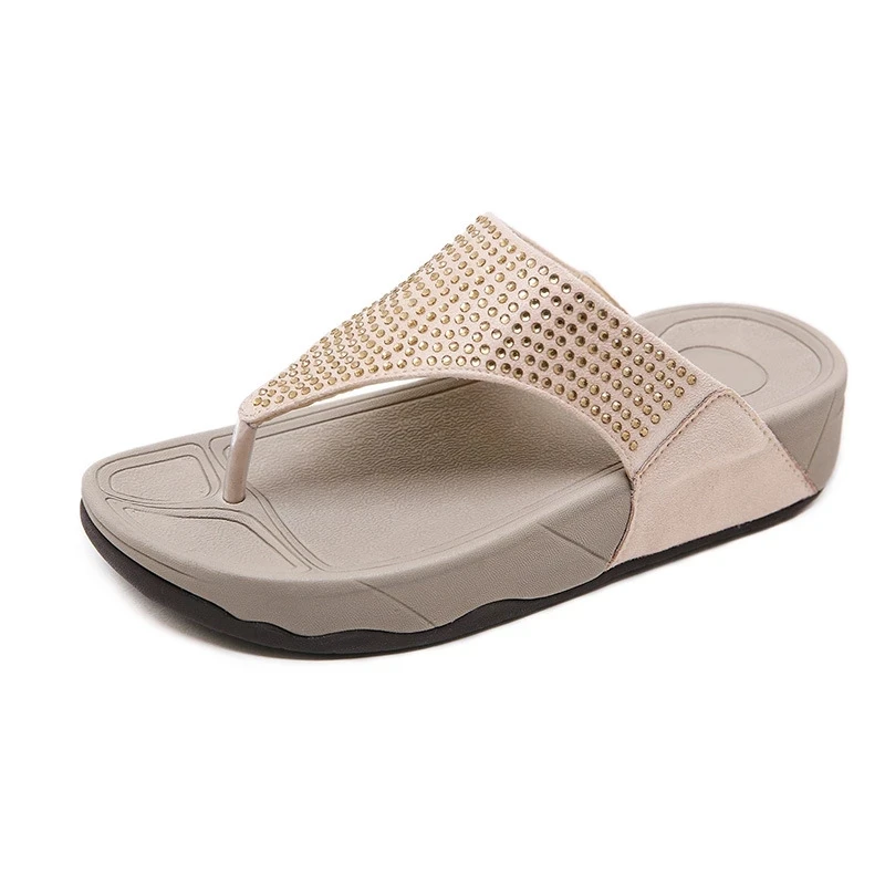 Rhinestone Summer Women Slippers Flip Flops Women Outdoor Beach Comfort Casual Slippers Indoor Bathroom Platform Sandals