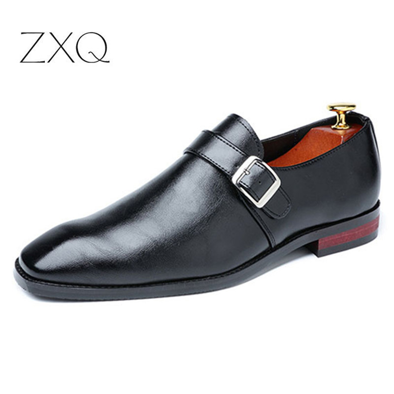 Mens Oxford Shoes, Slip-On Pointed Toe Business Dress for Men, 2024 Wedding Leather Male Brogues Buckle Shoes 4