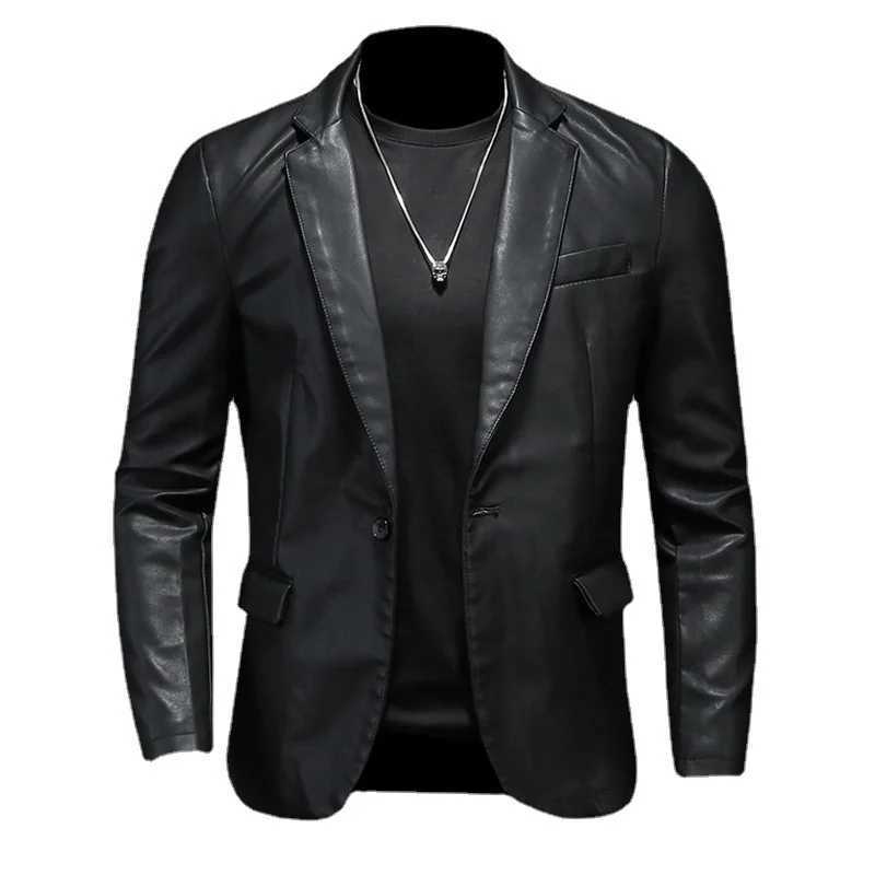 2023 New Trend Slim Fit Leather Coat Suit Mens Single Button Leather Coat Casual Small Suit Mens Korean Popular Jacket TrendX240913