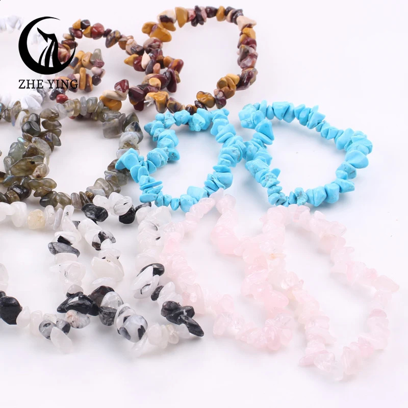 Colors Irregular Gravel Natural Stone Bracelets Gemstone Stretch Beads Amethyst Obsidian Fluorite Chakras for Women 240906