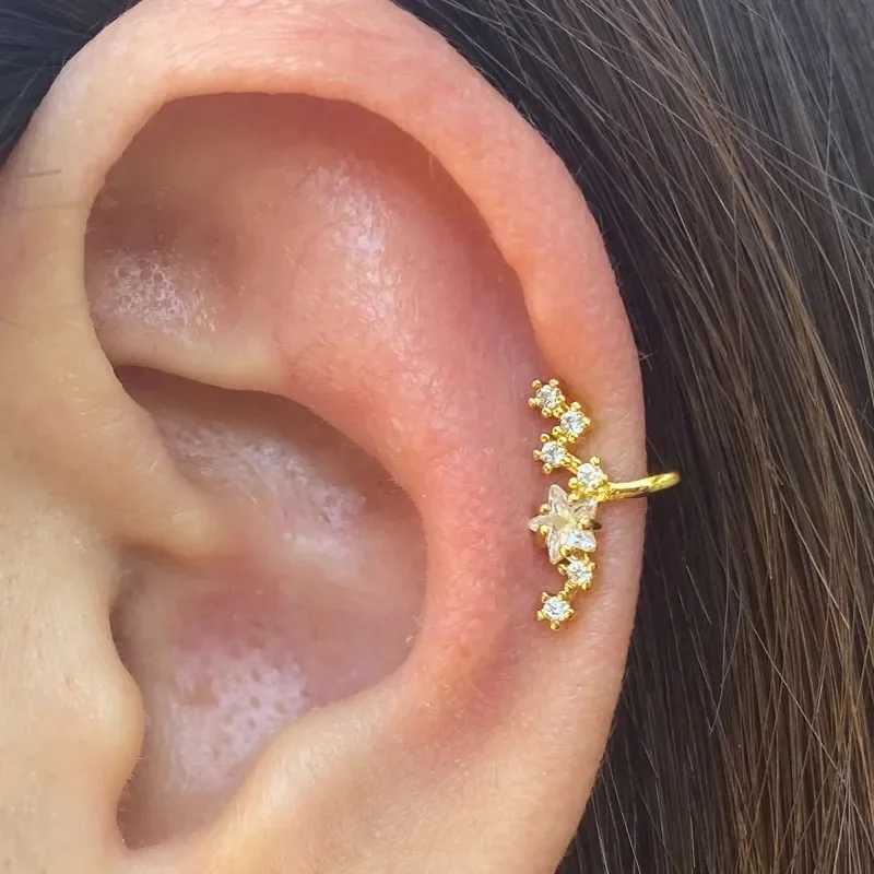 Silver Color Simple Punk Metal Zircon Ear Cuff Clip on Earrings for Women No Pierced Crystal Star Earcuff Ear Wrap Clips JewelryX240913