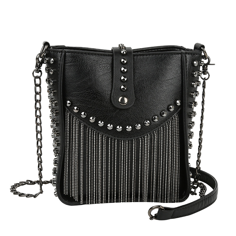 Free Shipping Cross Body Fashion Korean Women Vintage Black Phone PU Leather Crossbody Tassel Shoulder Bag Designer Bag Luxury Bag Tote Bag