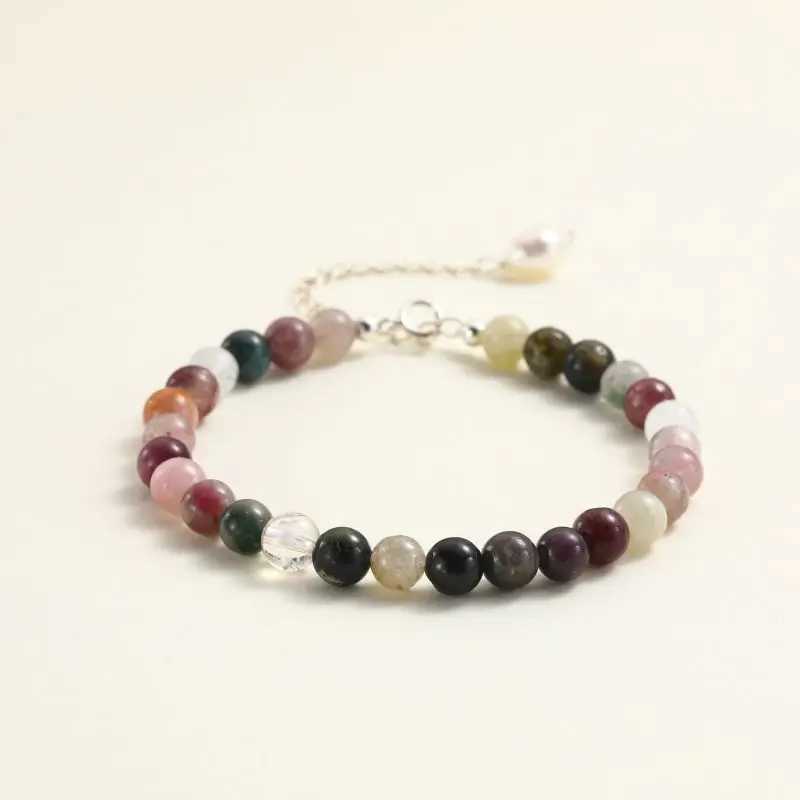 6-7mm natural tourmaline bracelet 925 sterling silver multi-color stone bead fashion elegant jewelry hot gift W240913