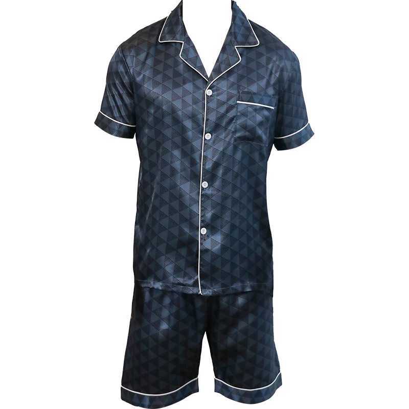 Two piece sets mens sleepwear summer short sleeved shorts triangle pattern printed home clothes sleepwear set Y240913