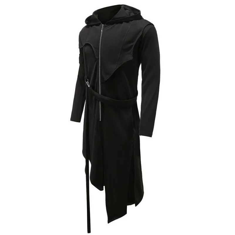 Gothic Noble Swallowtail Coats Steampunk Autumn Winter Hooded Coats Handsome Overcoats Devil Fashion Punk Jackets For Men Y240913