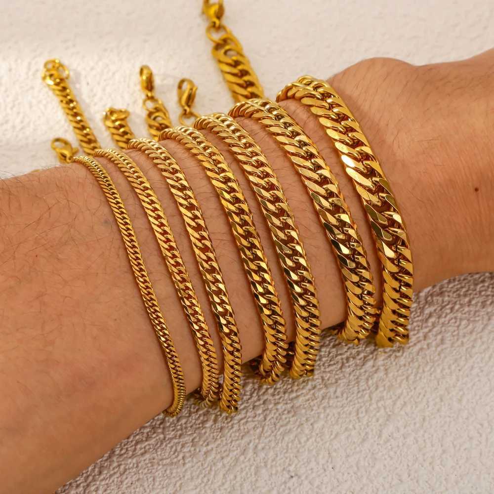 HONGTONG Chunky Miami Curb Chain Bracelet for Men Stainless Steel Cuban Link Chain Wristband Classic Punk Heavy Male JewelryX240913