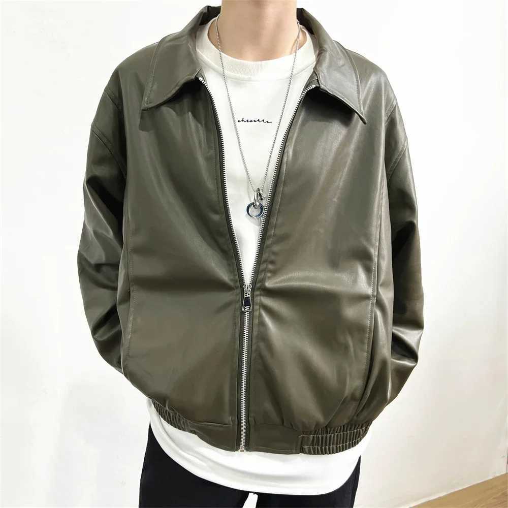 2024 Men Black Faux Leather Jacket Men Autumn Mens Hip Hop Jacket PU Leather Male Oversize Streetwear Korean Trend Jackets CoatsX240913