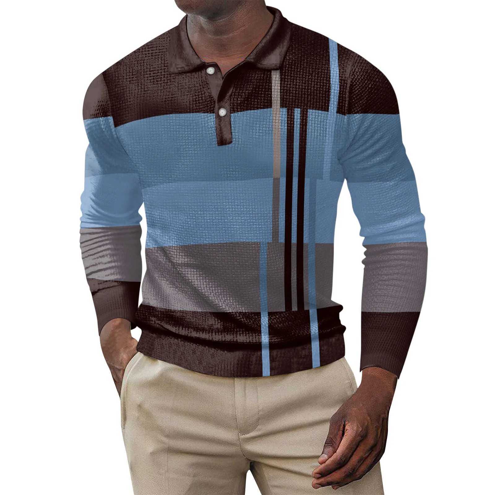 European and American 2024 casual printed polo shirt button long sleeved mens sports polo shirt W240913