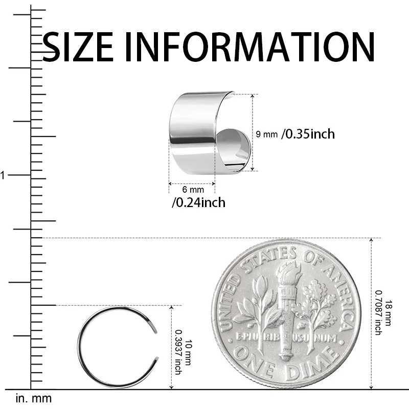 Punk Stainless Steel Ear Cuff Ear Clip For Women Men Cuff Wrap No Pierced C Shape Earrings Clips Non-Piercing Cartilage JewelryX240913