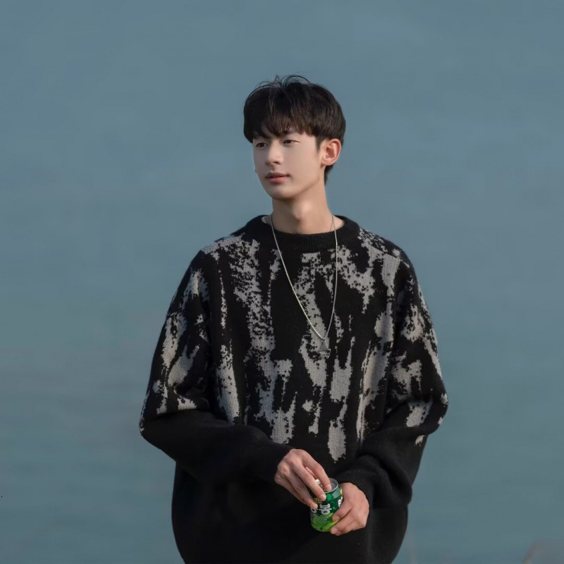 Men Sweaters Tie dye sweater for men American style loose knit sweater autumn and winter temperament new casual sweater high street Mens crew neck swe