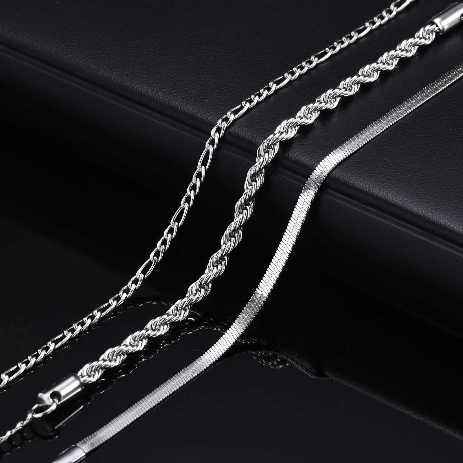 Vnox 2/3/4/5pcs Bracelets for Men Women Never Fade Unisex Bracelet Jewelry Set Simple Cuban Chain Figaro Rpe Box Snake ChainX240913