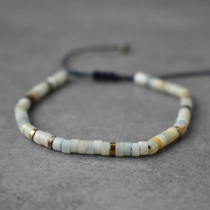 Natural stone bead woven bracelet small Labrador agate bracelet mens handmade yoga bracelet adjustable jewelry W240913
