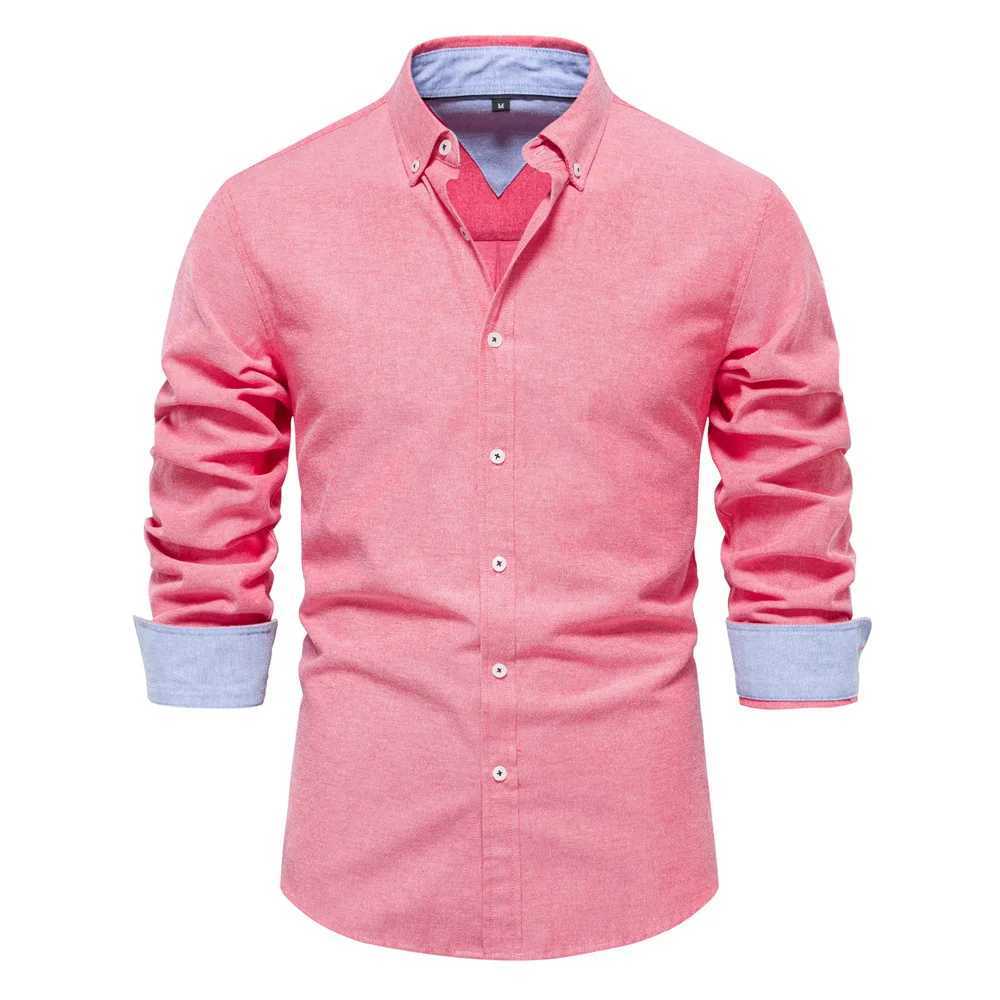 S~2XL Mens Cotton Shirt 2024 Spring/Summer Solid Color Casual Polo Shirt Mens Long Sleeve Thin Breathable Shirt 7 Colors W240913