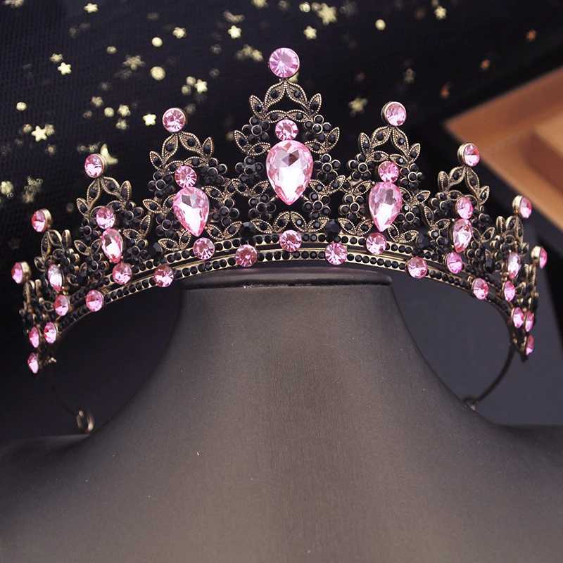 Rose Red Wedding Tiara Crystal Bridal Crown Gold Color Diadem Veil Tiaras Hair Accessories Princess Headpieces Head JewelryX240913