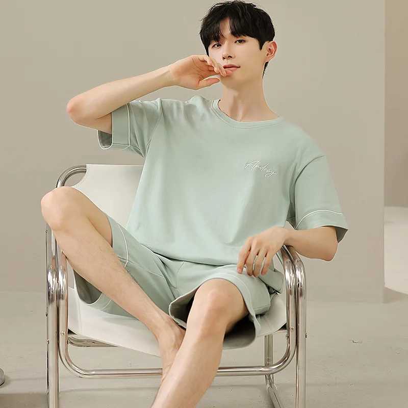2023 New Mens Nightwear Summer Thin Soft Homewear Youth Boy Short Sleeping Top Pant Pajamas Set Male Sleepwear Big Size Y240913