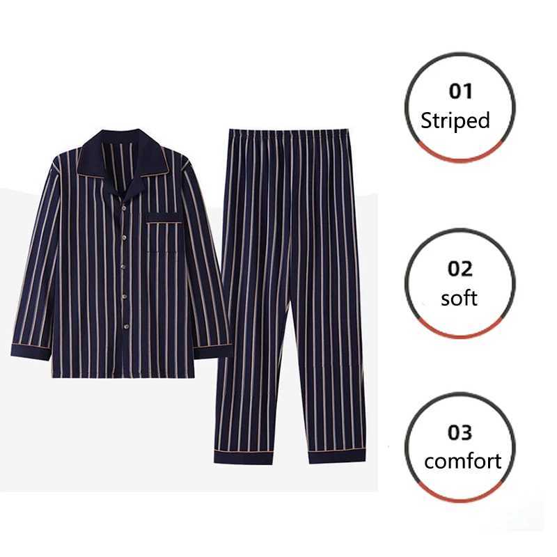 Cotton Plus Size Striped High Quality Pajamas Men Four Seasons Long-Sleeved Lapel Cardigan Homewear Casual Simple Man 2PCS/Set Y240913