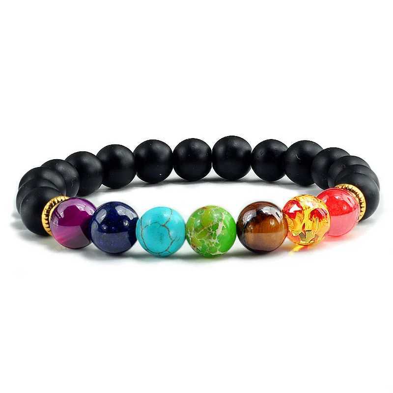 7 Chakra Treatment Bead Bracelet Natural Agate Lava Stone Tiger Eye Bracelet 8MM Womens Fashion Yoga Jewelry W240913