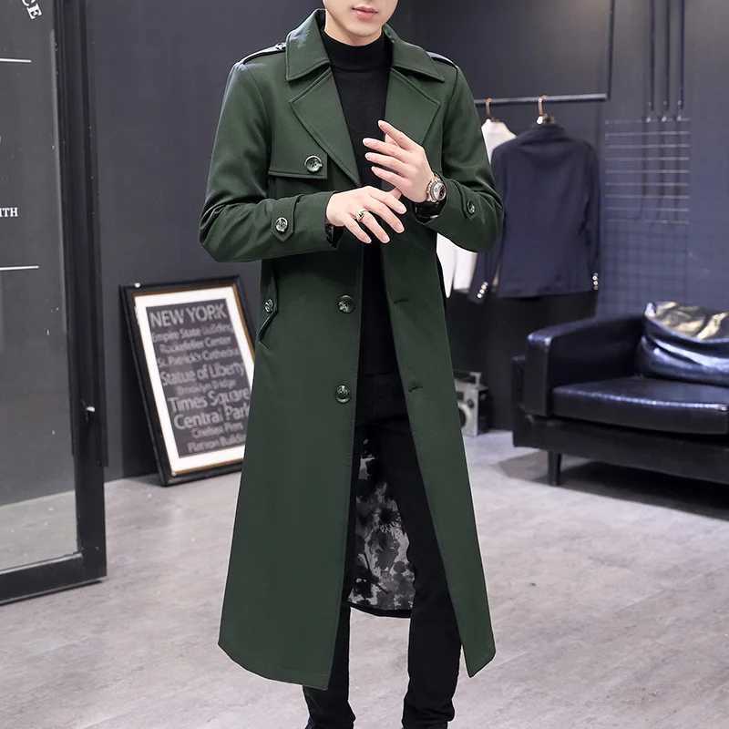 X-long Blackish Green Steampunk Style Clothing Slim Fit Trench Coat Man Classic Retro British Style Overcoats Mens Long Jackets Y240913