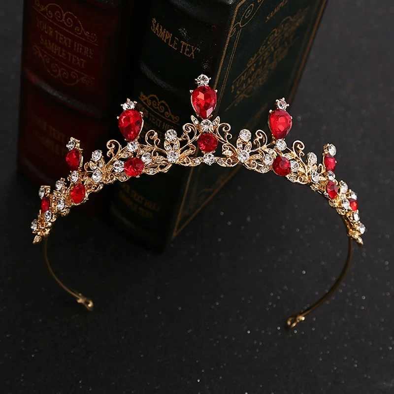 Blue Green Red Crystal Baroque Crown Headbands Princess Bridal Tiaras For Girls Diadem Women Wedding Hair AccessoriesX240913