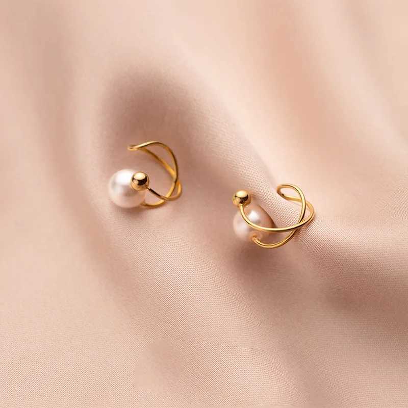 Hollow Cross Clip Earrings for Women Imitation Pearl Ball Ear Cuff without Piercings Tiny Gold Color Ear Clips On orecchiniX240913