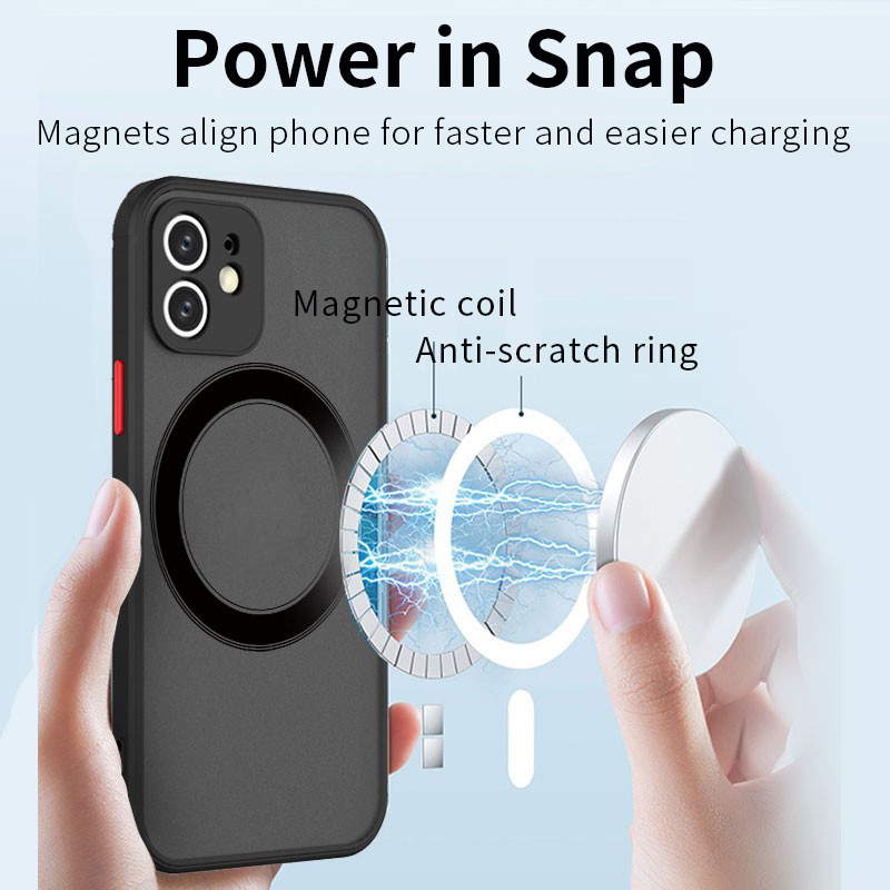 Armor Matte Magsafe Magnetic Cases Compatible Wireless Charger Soft TPU Shockproof Cover With Camera Lens Protector for iPhone 16 15 14 13 12 11 Pro M