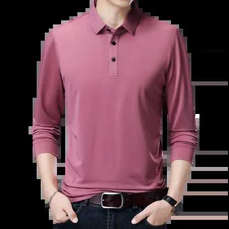 Ice chip quick drying lapel polo shirt long sleeved business casual breathable top 2024 spring fashion mens soft T-shirt W240913