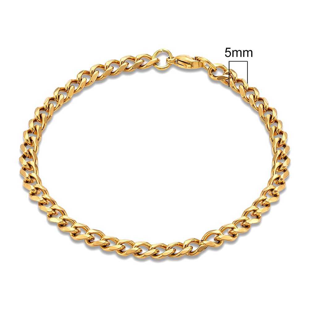MKENDN Mens Simple 3-11mm Stainless Steel Gold Plated Dainty Curb Cuban Link Chain Bracelets for Women Stacking JewelryX240913