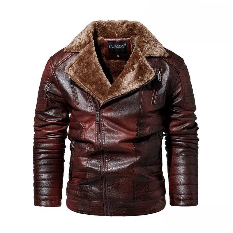 Autumn and Winter Mens Leather Jacket New Solid Color Slanted Zipper Design Outdoor Travel Lapel Coat Men Warm Leather ClothingX240913
