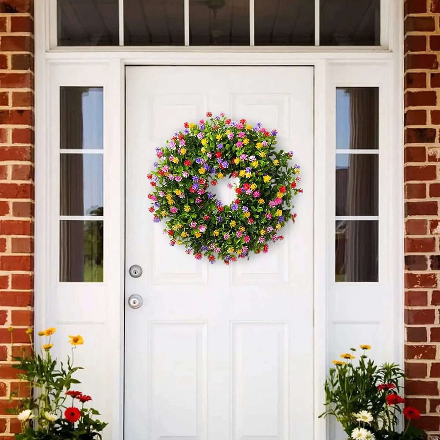 Colorful artificial flower wreath hanging decoration for spring/summer front door loop simulation flower wreath decoration for Windows decoration FU 2