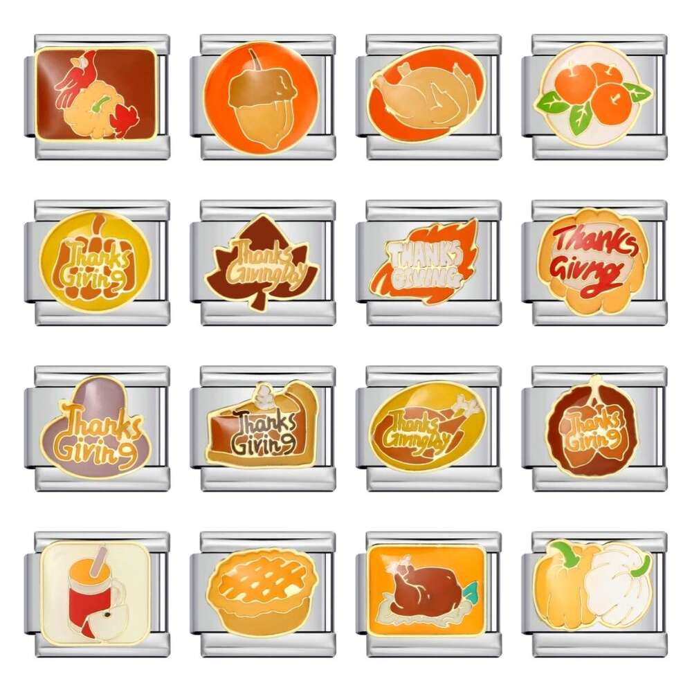 New Thangiving Series DIY Stainless Italian Module Bracelet Titanium Steel Welded Drip Oil Strap Chain Fit 9mm Bracelet Jewelry DIY Making Gifts