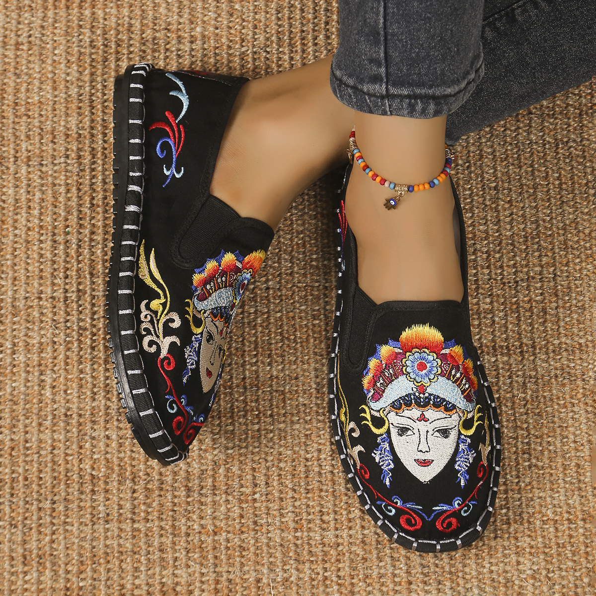 Cloth Shoes Old Beijing Embroidery Flower Social Guy Male Moccasin-Gommino Student Casual Shoes Fashion National Chinese Style