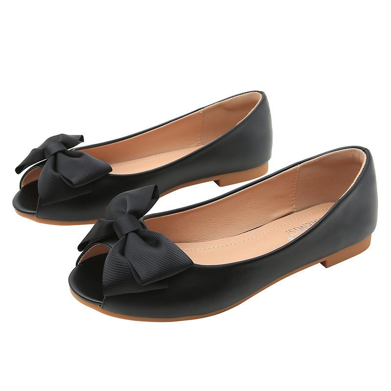 Flats: Ribbon Bow Soft Leather Peep Toe Ballet Moccasins, Slip-On Loafers for Women, Plus Size Available 4