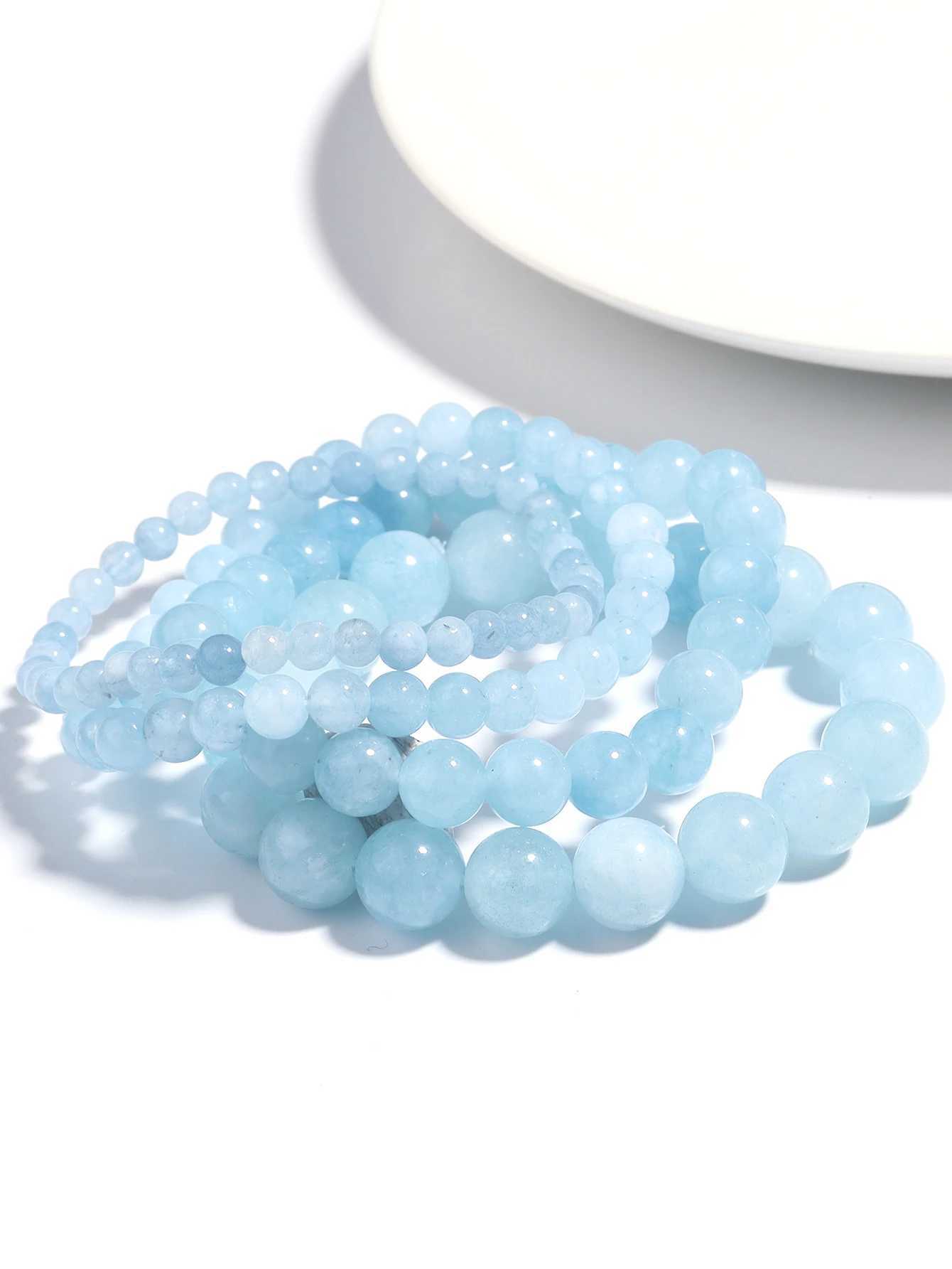 OAITE Natural Blue Gem Bead Bracelet for Womens Meditation Spiritual Therapy Stretching Spiritual Energy Stone Bracelet W240913